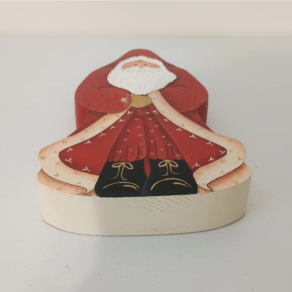 Vintage 1973 Hand Painted & Handmade Signed Wooden Santa Figure Rustic Folk Art - Picture 5 of 9